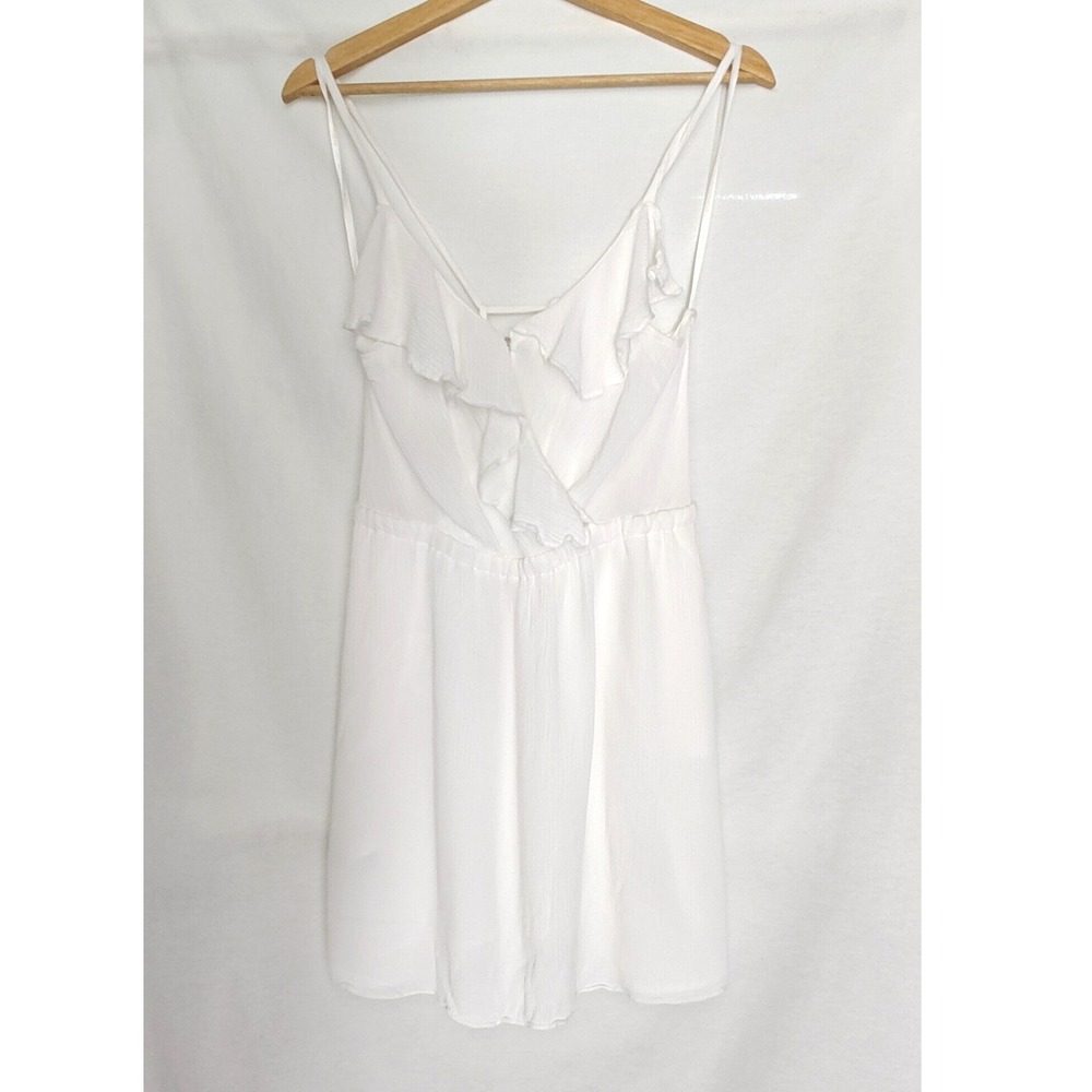 BCBGeneration Mini Dress White Ruffle Surplice Gauze Open Back Detail M